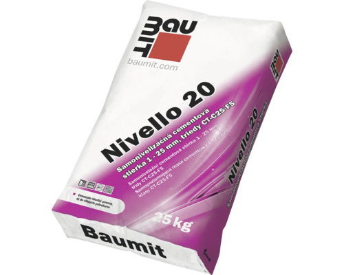 Samonivelačná stierka Baumit Nivello 20 25 kg Baumit Nivello 20 cementová vyrovnávacia hmota v 25 kilogramovom vreci