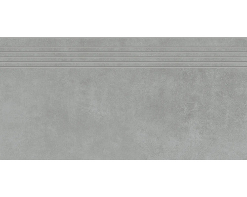 Dlažba na schody imitácia betónu antracit MANHATTAN 29,8x59,8 cm Sivý schodiskový stupeň z jemnej kameniny s drážkami