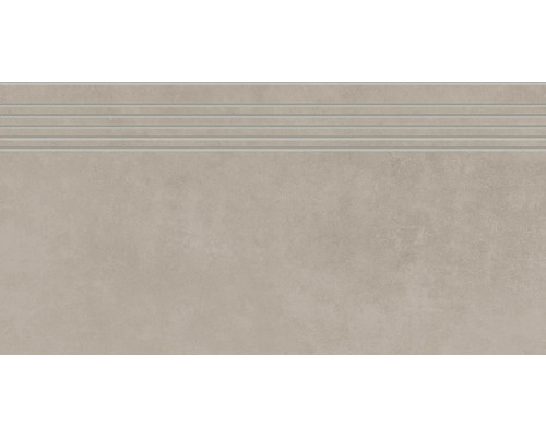 Dlažba na schody imitácia betónu taupe MANHATTAN 29,8x59,8 cm Schodová dlaždica s ryhami pre bezpečnú chôdzu