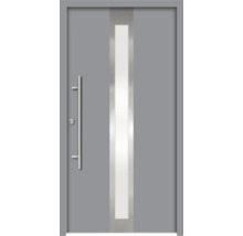 Sivé vchodové dvere s presklenou výplňou a kľučkou