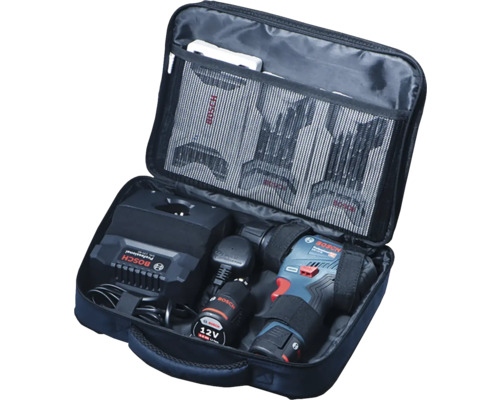 Akumulátorový skrutkovač s batériou, nabíjačkou a príslušenstvom v prenosnej taške