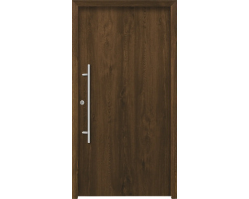 Oceľové vchodové dvere bezpečnostné Apollon RC2 100 x 210 cm L orech Hnedé vchodové dvere s rovnou nerezovou kľučkou