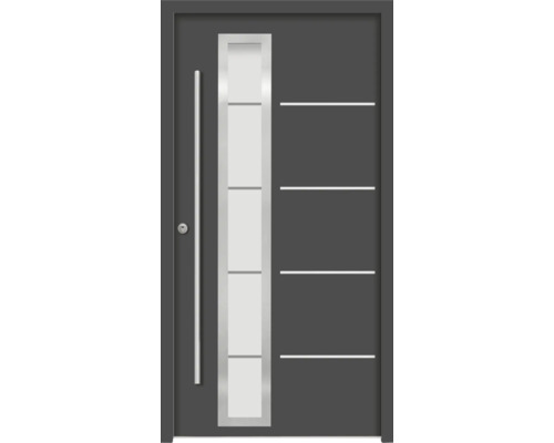 Oceľové vchodové dvere bezpečnostné Demeter RC2 100 x 210 cm L antracit Moderné vchodové dvere so sklenenou vložkou a vodorovnými líniami