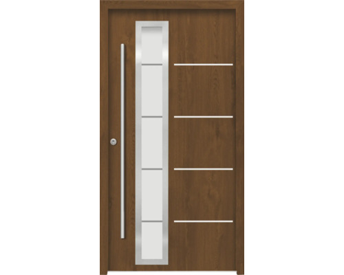 Oceľové vchodové dvere bezpečnostné Demeter RC2 100 x 210 cm L zlatý dub Vchodové dvere so sklenenou vložkou a nerezovou kľučkou