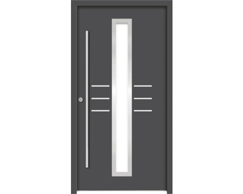 Oceľové vchodové dvere bezpečnostné Hestia RC2 100 x 210 cm L antracit Vchodové dvere so sklenenou vložkou a vodorovnými ozdobnými líniami