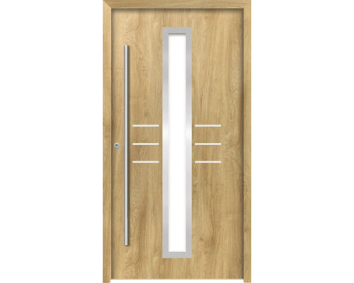 Oceľové vchodové dvere bezpečnostné Hestia RC2 100 x 210 cm L dub prírodný Vchodové dvere so sklenenou vložkou a držadlom