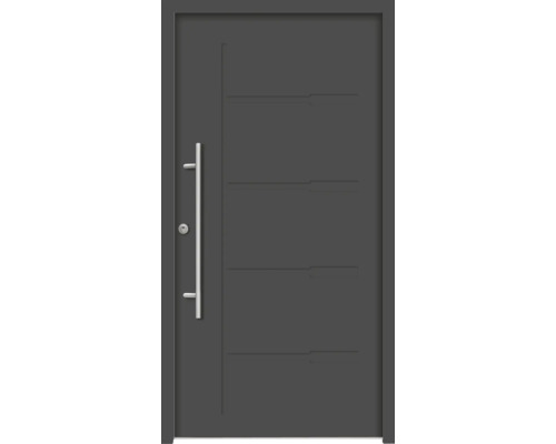 Oceľové vchodové dvere bezpečnostné Zeus RC2 100 x 210 cm L antracit Sivé vchodové dvere s vodorovnými drážkami a kľučkou