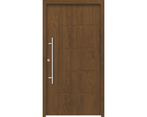 Oceľové vchodové dvere bezpečnostné Zeus RC2 100 x 210 cm L zlatý dub Hnedé vchodové dvere s madlom z nehrdzavejúcej ocele