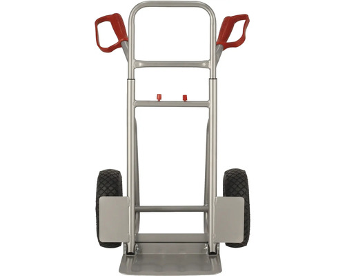 Vozík na vrece z kovu s červenými držadlami a čiernymi kolesami