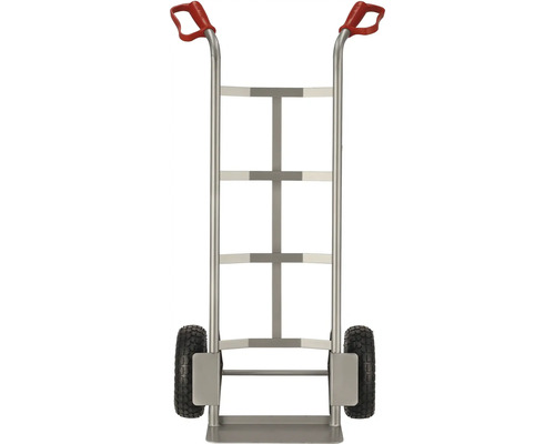 Vozík na vrece z kovu s červenými držadlami a čiernymi kolesami