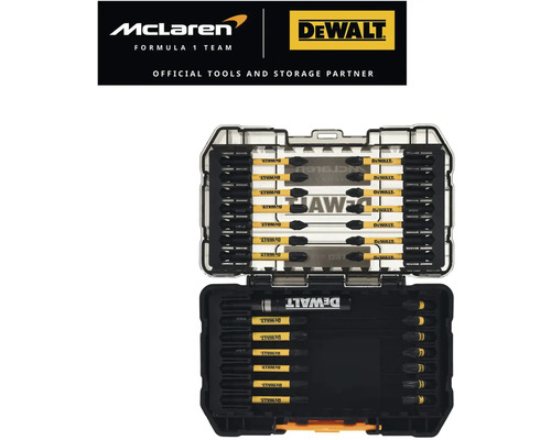 Sada bitov DeWalt v otvorenom kufríku s logom tímu McLaren Formula 1