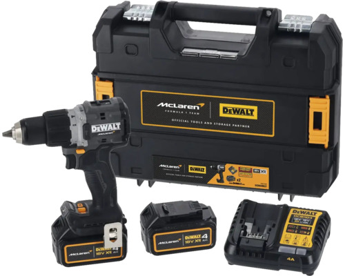 Aku príklepová vŕtačka DeWalt McLaren DCD85MM2T-QW 18V vrátane 2x aku 18V XR 4,0Ah, nabíjačky a kufra TSTAK Aku príklepová vŕtačka DeWalt McLaren DCD85MM2T-QW 18V vrátane 2x aku 18V XR 4,0Ah, nabíjačky a kufra TSTAK