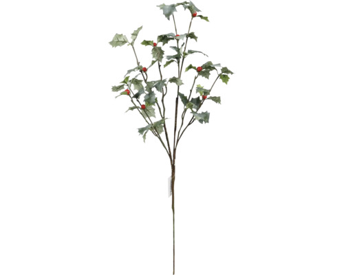 Dekoratívna umelá vetva cezmíny s listami a červenými bobuľami
