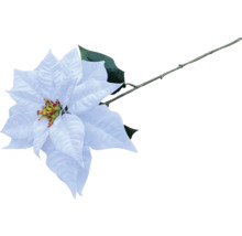 Biela umelá vianočná hviezda so stonkou a listami