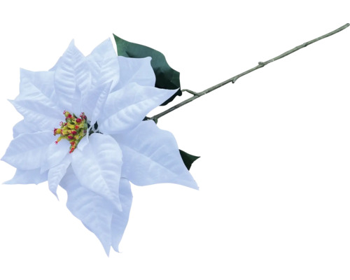 Biela umelá vianočná hviezda so stonkou a listami