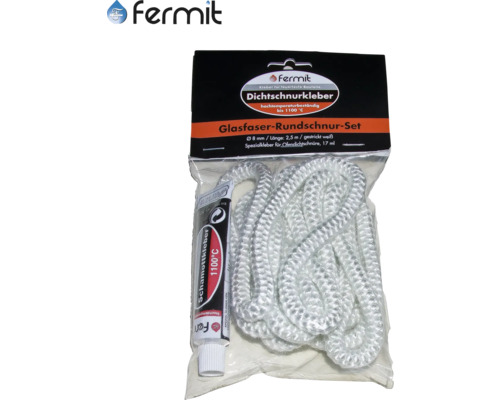 Sada sklolaminátovej guľatej šnúry Fermit s lepiacou šamotovou hmotou, priemer 8 mm, dĺžka 2,5 m