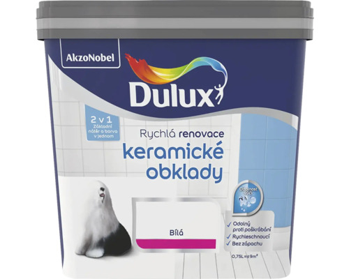 Farba Dulux Rýchla renovácia keramické obklady biela 0,75 l Vedro farby na obklady Dulux, vhodné na rýchle renovácie