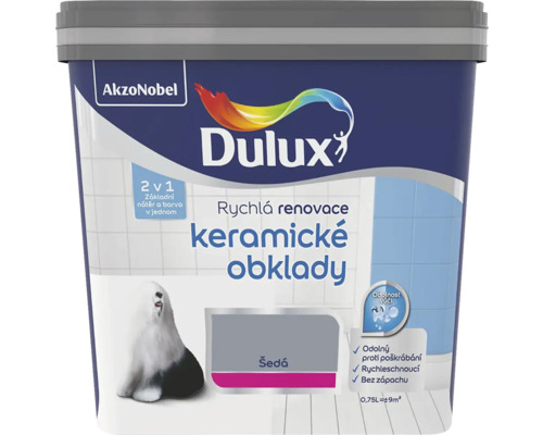Farba Dulux Rýchla renovácia keramické obklady sivá 0,75 l Farba Dulux na keramické obklady, vhodná na rýchle renovácie