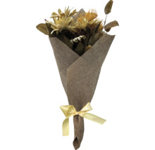 Dekoratívna kytica so stuhou, zabalená v plátne