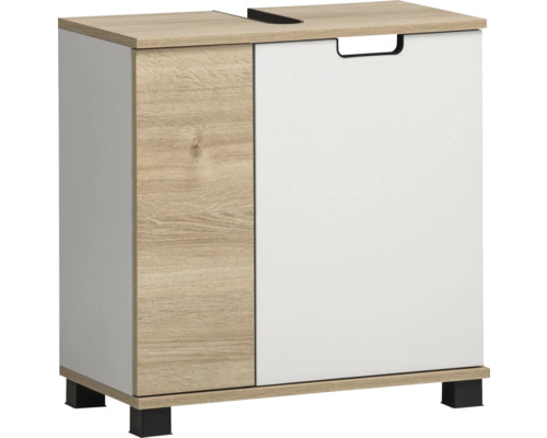 Skrinka pod umývadlo Möbelpartner Emmik dub biela 59,8 x 62,4 x 32,6 cm Skrinka pod umývadlo s dvierkami a zásuvkou