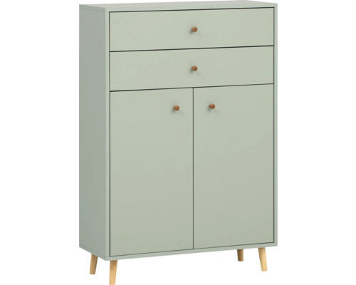 Skriňa Highboard Möbelpartner Bjarne pistáciová 77 x 113,4 x 33,05 cm Skrinka na topánky s dvomi zásuvkami a dvomi dvierkami