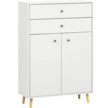 Biela skrinka s dvomi zásuvkami a dvomi dvierkami