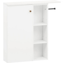 Biela závesná skrinka s jednými dvierkami a tromi otvorenými policami