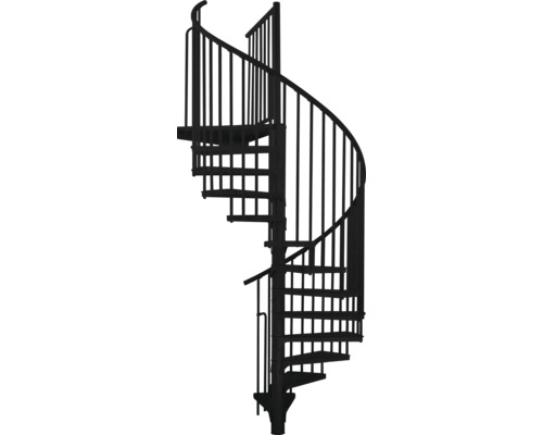 Točité schodisko Myron Ø 180 cm, výška poschodia 352,5 cm čierne Kovové točité schodisko so zábradlím