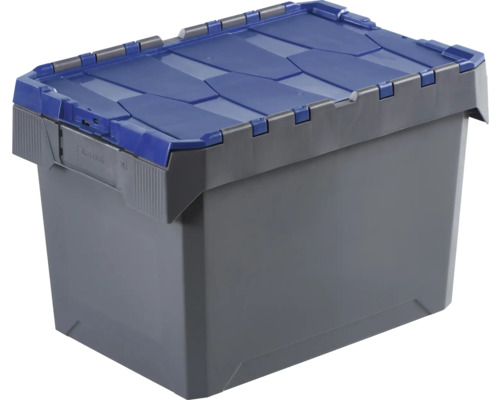 Sivý plastový box s modrým vekom na uskladnenie