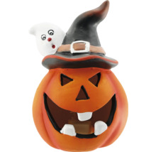Halloweenska tekvica s čarodejníckym klobúkom a dekoráciou ducha