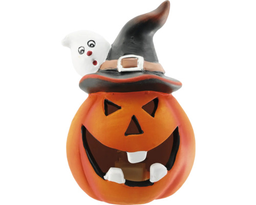 Halloweenska tekvica s čarodejníckym klobúkom a dekoráciou ducha