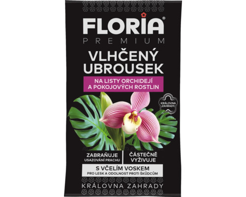 Balenie vlhčených obrúskov Floria Premium na listy orchideí a izbových rastlín