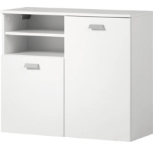 Biela skrinka s dvomi dvierkami a dvoma otvorenými policami