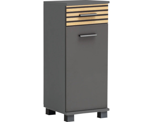 Úzka kúpeľňová skrinka so zásuvkou a dvierkami