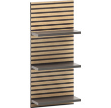 Nástenná polica s dreveným panelom a tromi policami