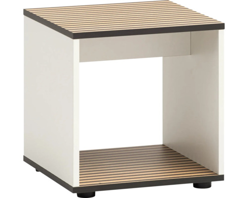 Nízka skrinka Möbelpartner Katta drevená optika biela 40 x 42 x 40 cm Štvorcový príručný stolík s otvoreným úložným priestorom