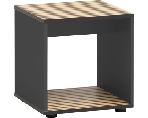 Nízka skrinka Möbelpartner Katta antracitová drevená optika 40 x 42 x 40 cm Štvorcový odkladací stolík s lamelovým dnom a doskou