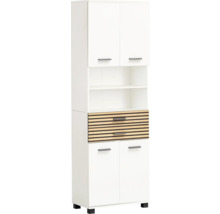 Biela vysoká skrinka s policami a zásuvkami