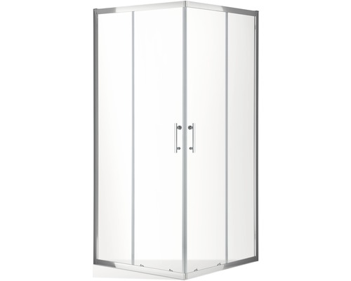 Sprchový kút s rohovým vstupom ROTH 90 cm farba rámu hliník dekor skla číre sklo Rohová sprcha s čírymi sklenenými dverami a strieborným rámom