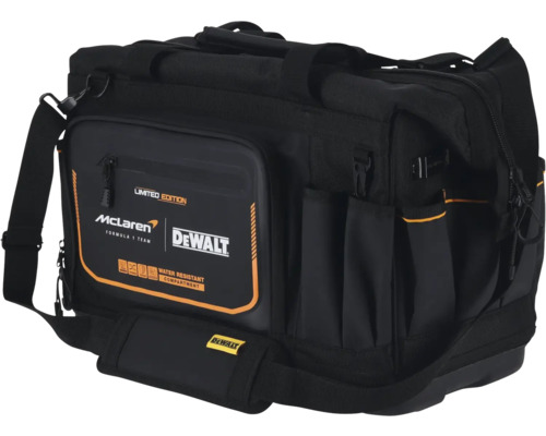 Čierna taška na náradie s logom McLaren Formula 1 Team a DeWalt