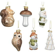 Dekoratívne vianočné ozdoby v tvare veveričky, huby, Santa Clausa, sovy, snehuliaka a vianočného stromčeka