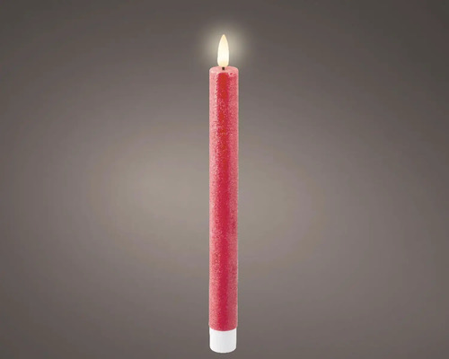 LED sviečka vosková Ø 2 x 24 cm červená, teplé biele svetlo Dekoratívna LED tyčová sviečka so simulovaným plameňom