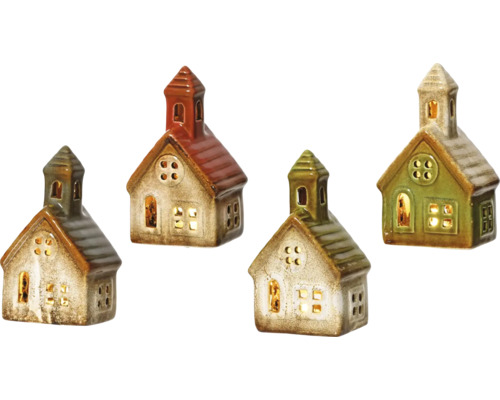 Svietiaca LED kaplnka keramická 5 x 7 x 13 cm, rôzne farby Štyri dekoratívne osvetlené domy