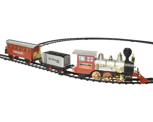 Hračka vláčik s lokomotívou, vagónmi a koľajami