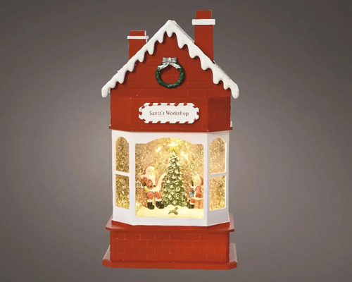Dekoratívna snehová guľa Santa''s Workshop s vianočným stromčekom a figúrkami Santa Clausa