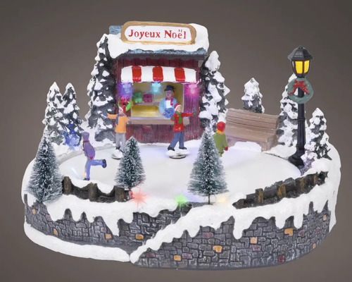 LED vianočné scenérie 14 LED Dekoratívna vianočná scéna s korčuliarmi, predajným stánkom a osvetlením