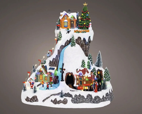 LED vianočné scenérie 54 LED Vianočná miniatúrna dedina s pohyblivými prvkami, osvetlením a hudbou pre slávnostné dekorácie