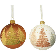 Dve vianočné gule s potlačenými stromami