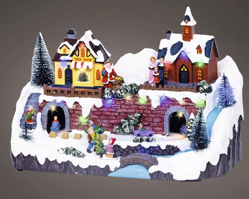 Vianočná dedina s domami, figúrkami a osvetlením