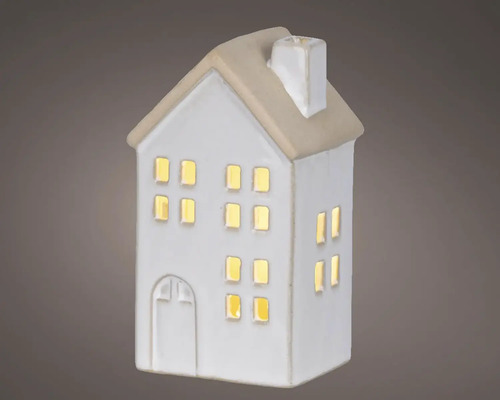 Dekoratívna keramická lampa v tvare domu s okennými otvormi